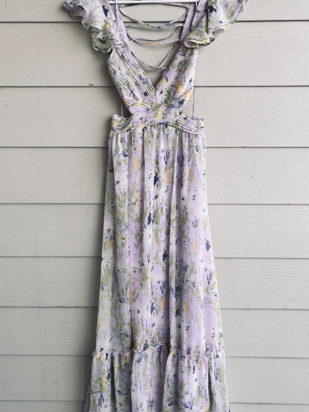 Astr The Label Primrose Maxi Dress - Lavender Aqua Floral Lace-Up-Back Size XS - Picture 5 of 15